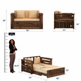 OSLO Solid Sheesham Wood Two Seater Sofa Cum Bed With Side Pocket - 3 Years Warranty