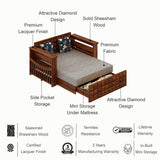 OSLO Solid Sheesham Wood 2 Seater Sofa Cum Bed With Headboard and Mini Storage - 3 Years Warranty