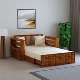 OSLO Solid Sheesham Wood Two Seater Sofa Cum Bed With Side Pocket - 3 Years Warranty