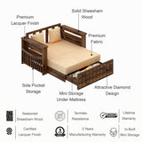 OSLO Solid Sheesham Wood Two Seater Sofa Cum Bed With Side Pocket - 3 Years Warranty