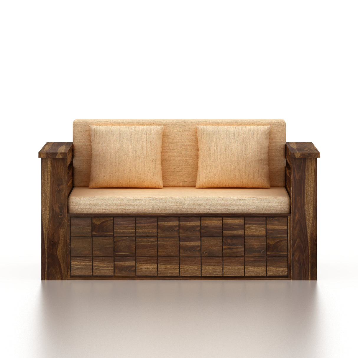 OSLO Solid Sheesham Wood Two Seater Sofa Cum Bed With Side Pocket - 3 Years Warranty