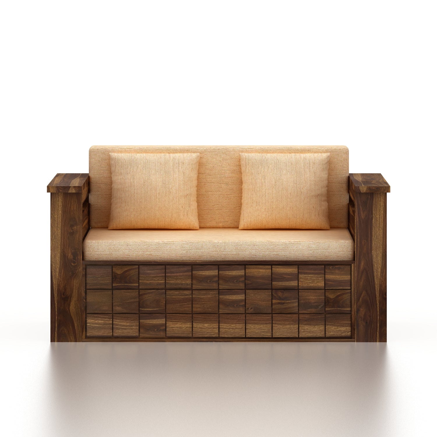 OSLO Solid Sheesham Wood Two Seater Sofa Cum Bed With Side Pocket - 3 Years Warranty