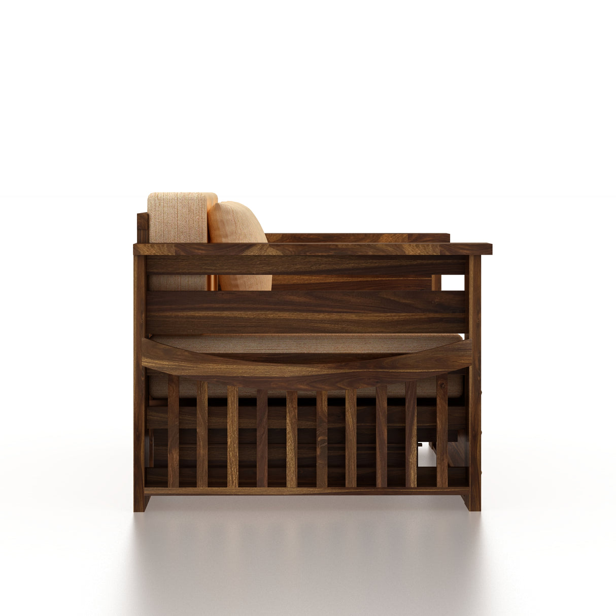 OSLO Solid Sheesham Wood Two Seater Sofa Cum Bed With Side Pocket - 3 Years Warranty