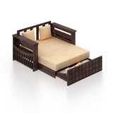 OSLO Solid Sheesham Wood Two Seater Sofa Cum Bed With Side Pocket - 3 Years Warranty