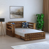 OSLO Solid Sheesham Wood 2 Seater Sofa Cum Bed With Headboard and Mini Storage - 3 Years Warranty