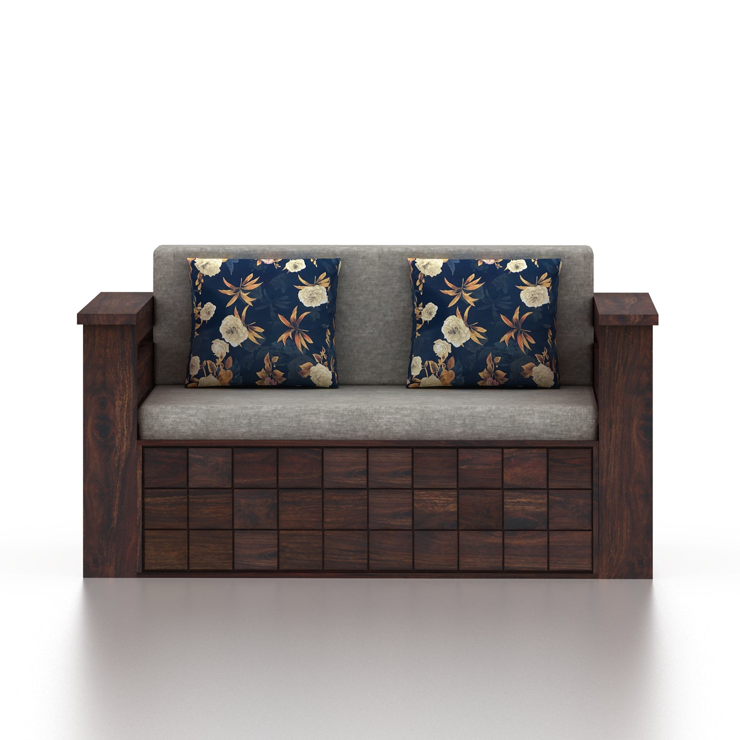 OSLO Solid Sheesham Wood 2 Seater Sofa Cum Bed With Headboard and Mini Storage - 3 Years Warranty