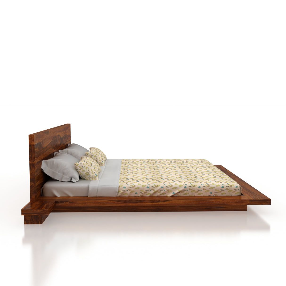 Lurid Solid Sheesham Wood Low Height Platform Bed with bedsides - 3 years Warranty