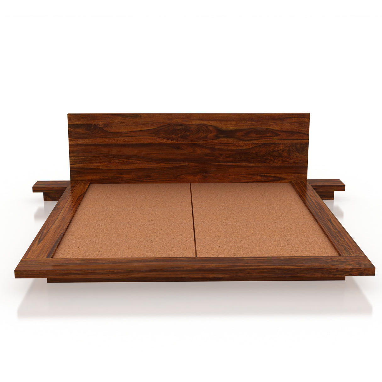 Lurid Solid Sheesham Wood Low Height Platform Bed with bedsides - 3 years Warranty