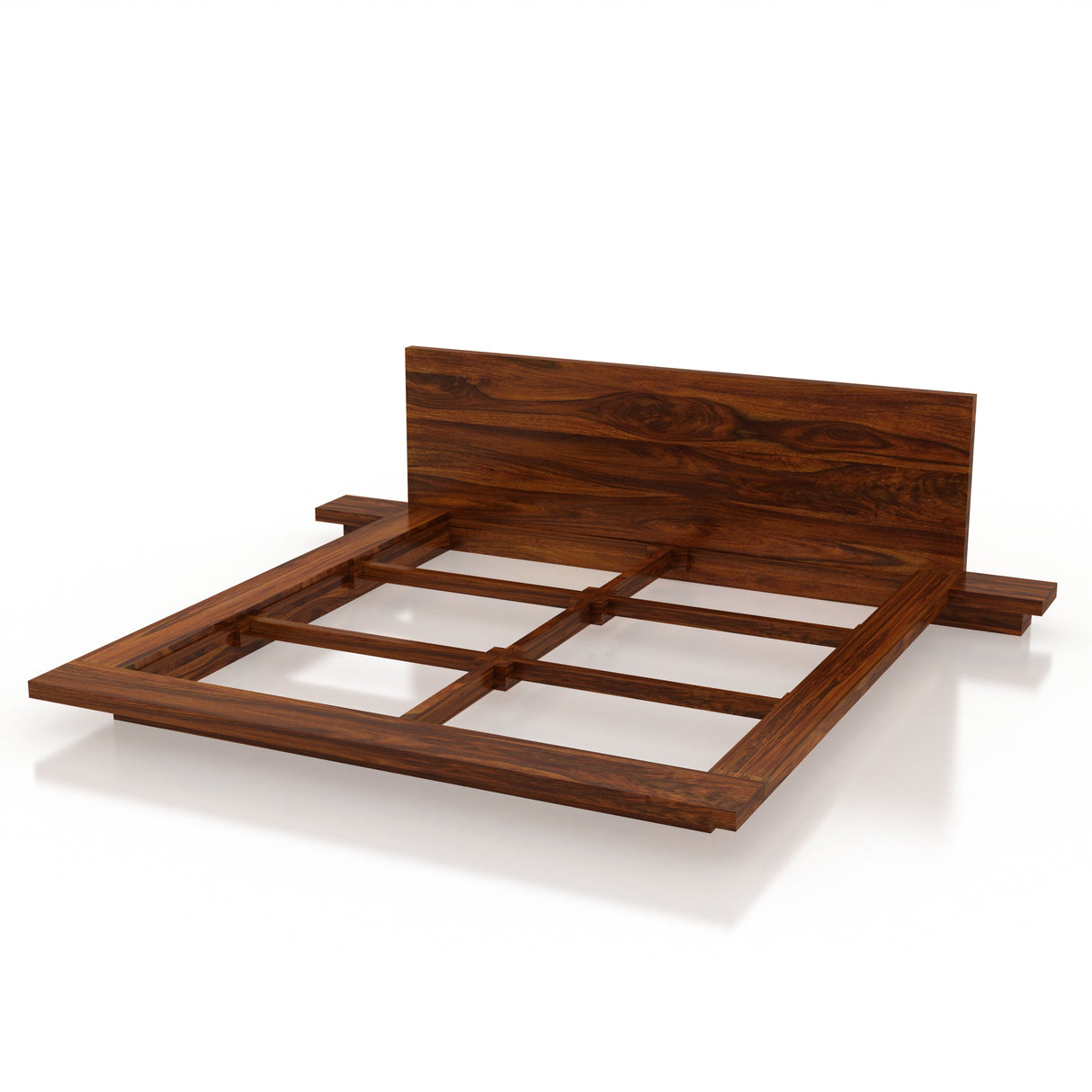 Lurid Solid Sheesham Wood Low Height Platform Bed with bedsides - 3 years Warranty