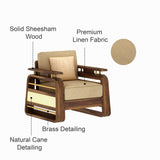 Edin Solid Sheesham Wood Single Seater Sofa With Cane & Brass Detailing - 3 Year Warranty (LUXE EDITION)