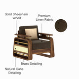 Edin Solid Sheesham Wood Single Seater Sofa With Cane & Brass Detailing - 3 Year Warranty (LUXE EDITION)