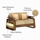 Edin Solid Sheesham Wood 2 Seater Sofa With Cane & Brass Detailing - 3 Year Warranty (LUXE EDITION)