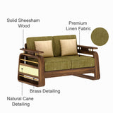 Edin Solid Sheesham Wood 2 Seater Sofa With Cane & Brass Detailing - 3 Year Warranty (LUXE EDITION)