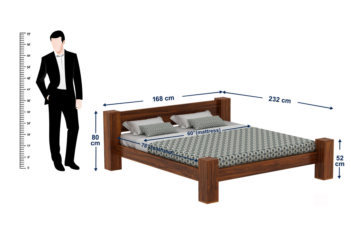 BOLT Solid Sheesham Wood Bed Without Storage - 3 Years Warranty