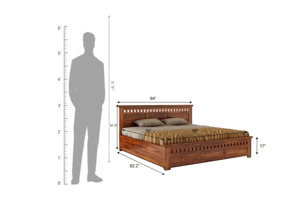Armania Solid Sheesham Wood Bed With Box Storage - 3 Years Warranty
