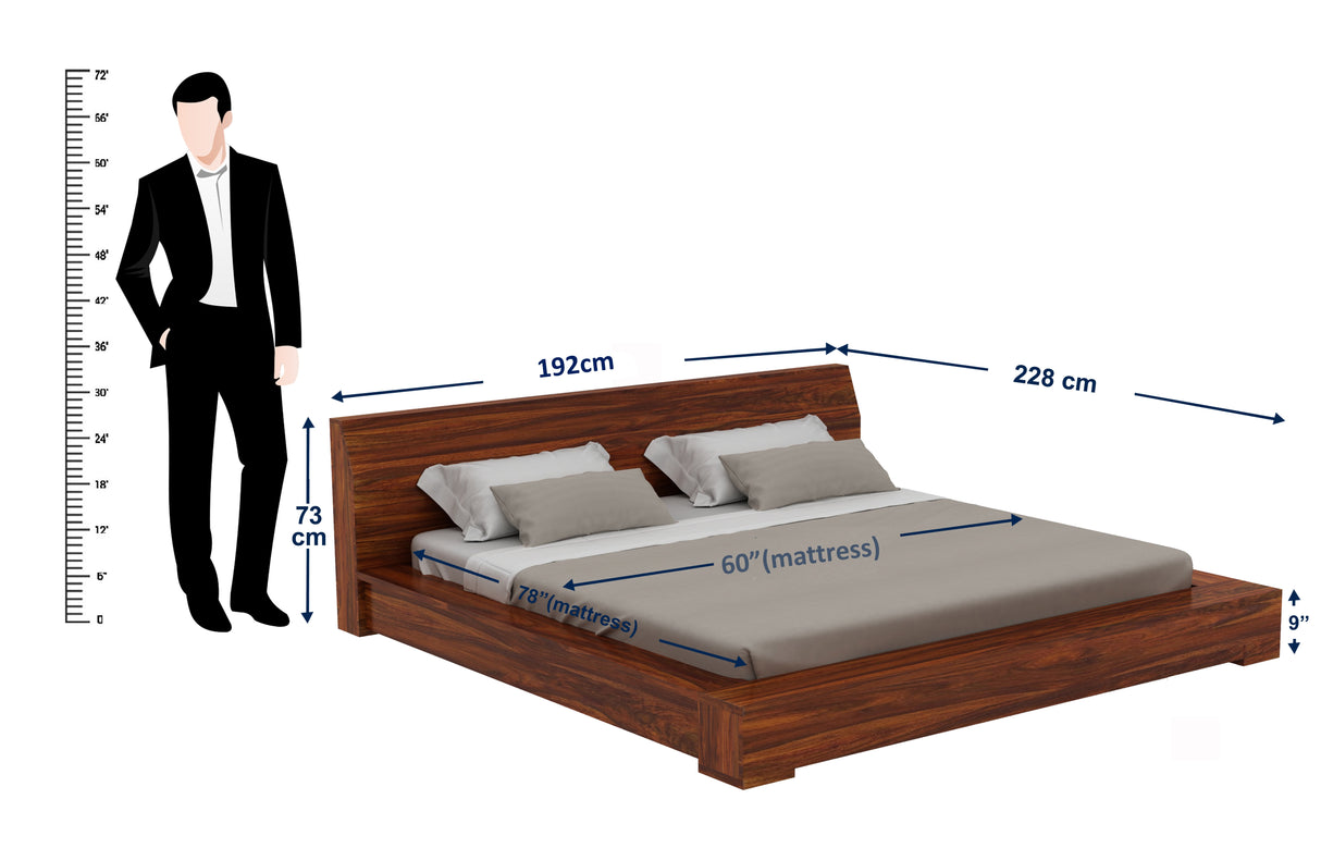Burly Solid Sheesham Wood Low Height Platform Bed - 3 Years Warranty