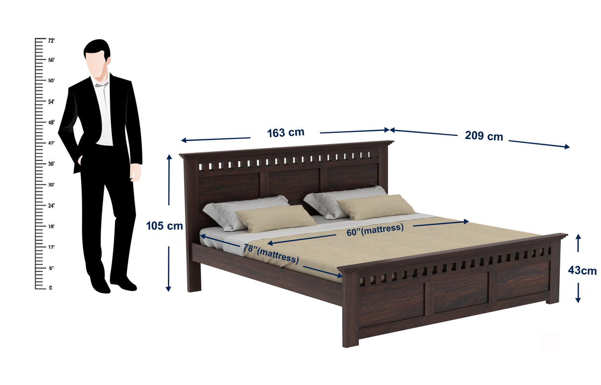 Armania Solid Sheesham Wood Bed Without Storage - 3 Years Warranty