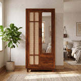 Robuston Solid Sheesham Wood Wardrobe With Two Doors, Mirror and Two Drawers - 3-Year