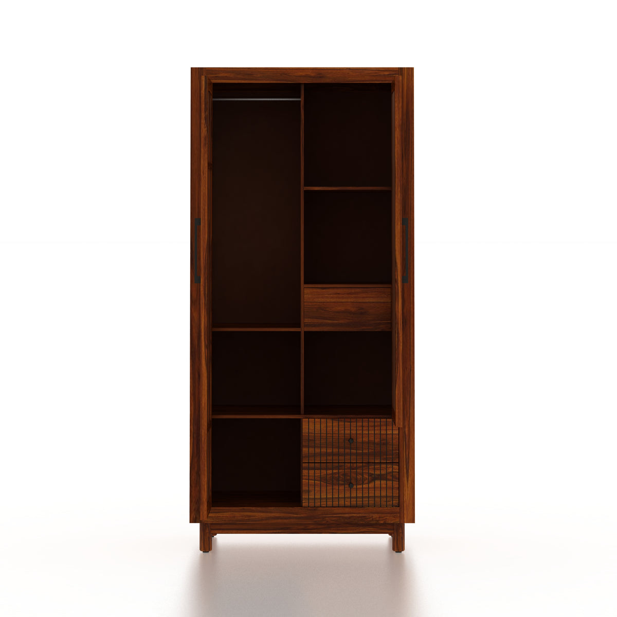 Robuston Solid Sheesham Wood Wardrobe With Two Doors, Mirror and Two Drawers - 3-Year
