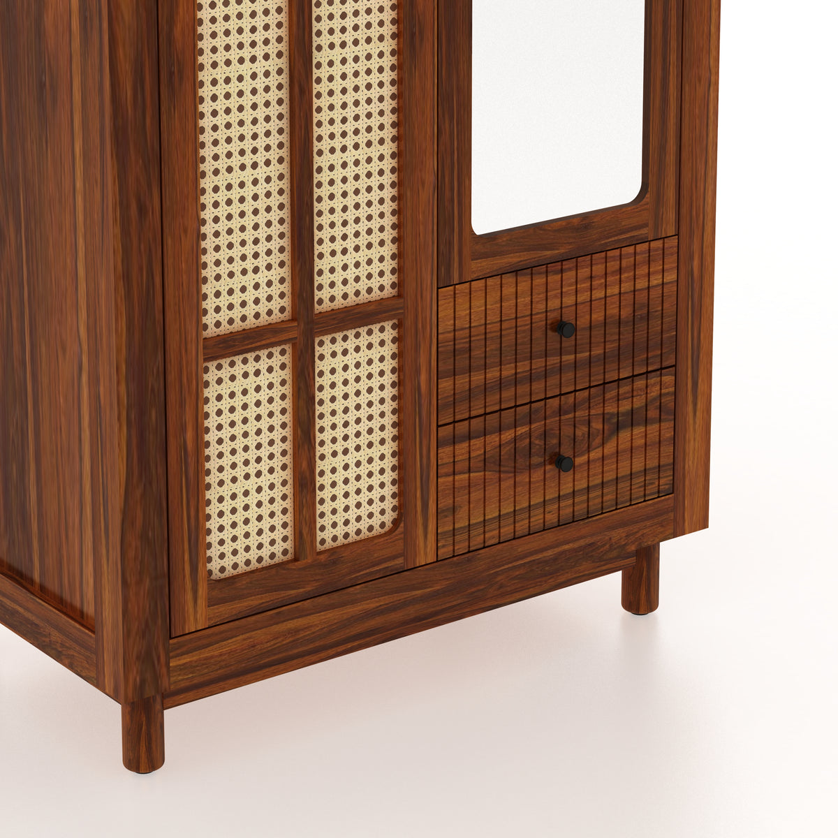 Robuston Solid Sheesham Wood Wardrobe With Two Doors, Mirror and Two Drawers - 3-Year