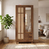 Robuston Solid Sheesham Wood Wardrobe With Two Doors, Mirror and Two Drawers - 3-Year