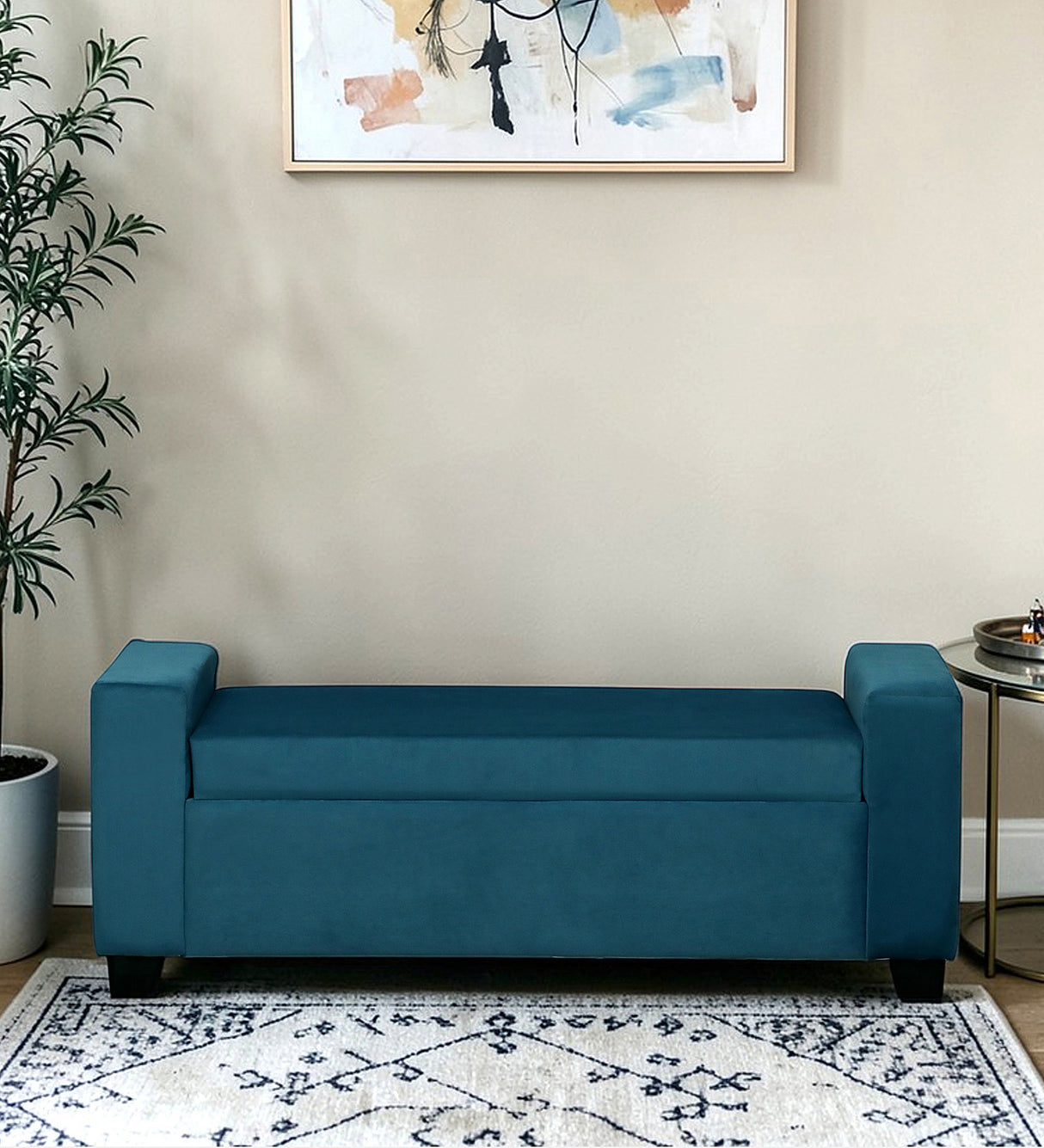 BOLT Upholstered Ottoman Bench With Storage - 12 Months Warranty(Teal Color)