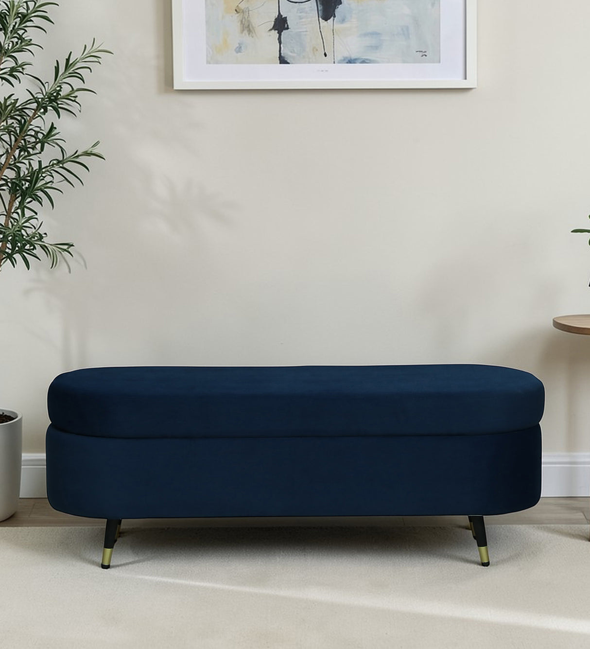 RYKER Upholstered Ottoman Bench With Storage - 12 Months Warranty(Navy Blue)