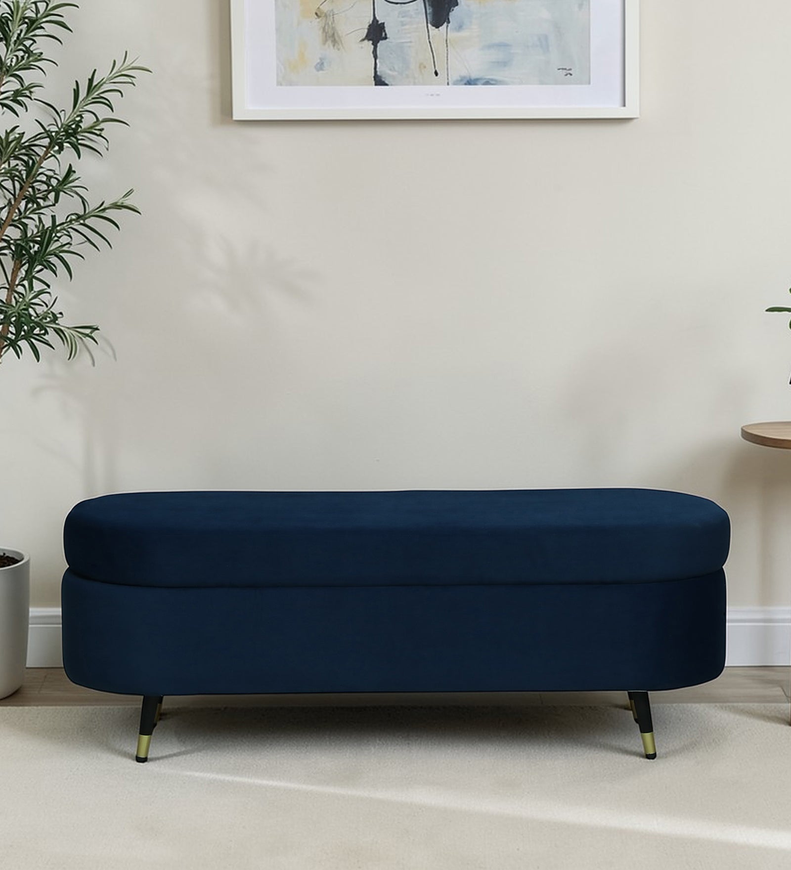 RYKER Upholstered Ottoman Bench With Storage - 12 Months Warranty(Navy Blue) features