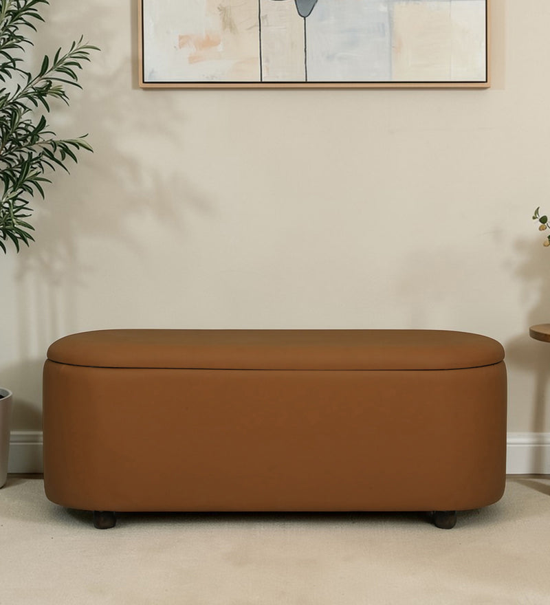 ROMAN Upholstered Ottoman Bench With Storage - 12 Months Warranty(Camel Brown)