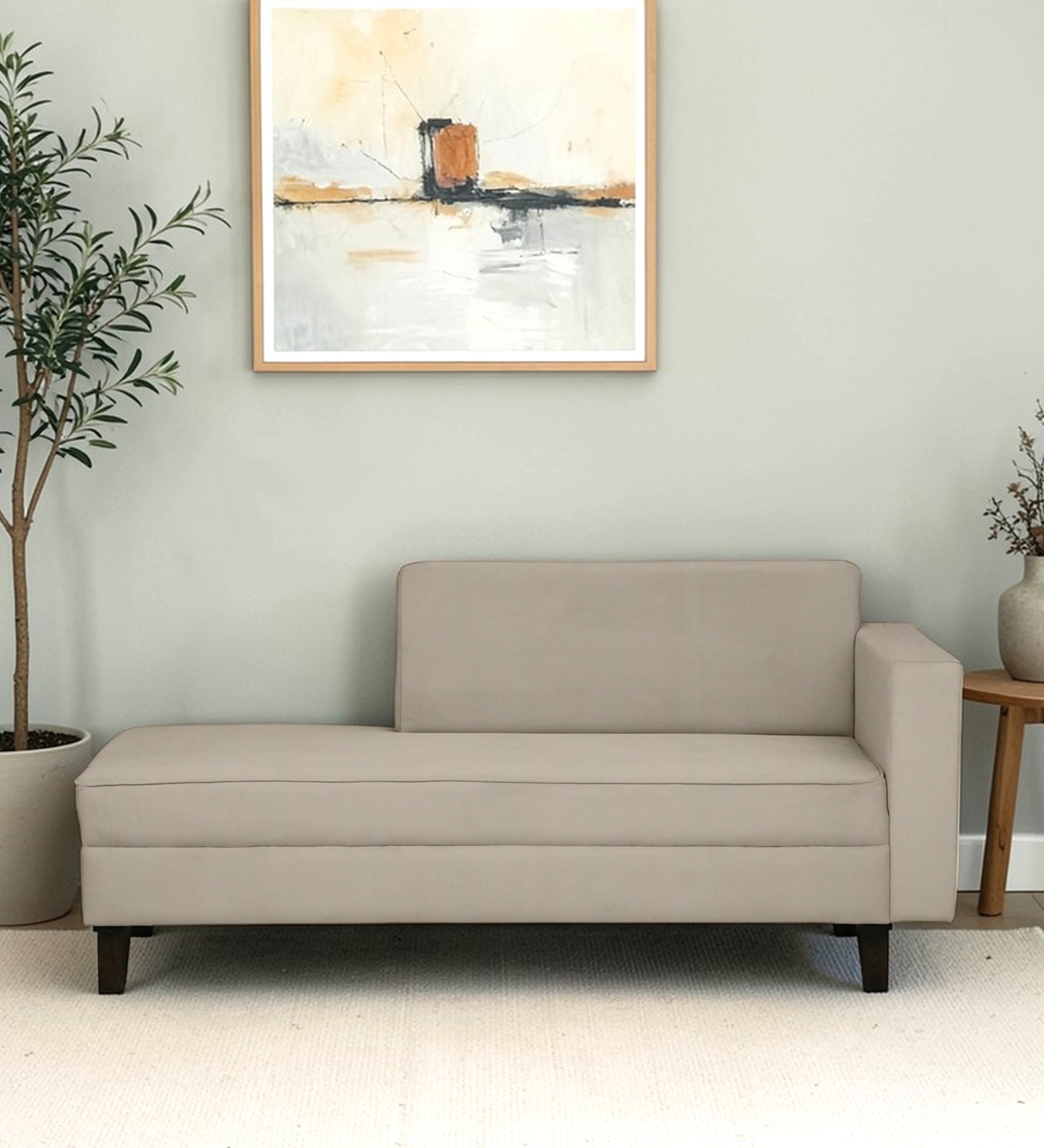 Venus Velvet Fabric LHS Lounger In Cream Color features