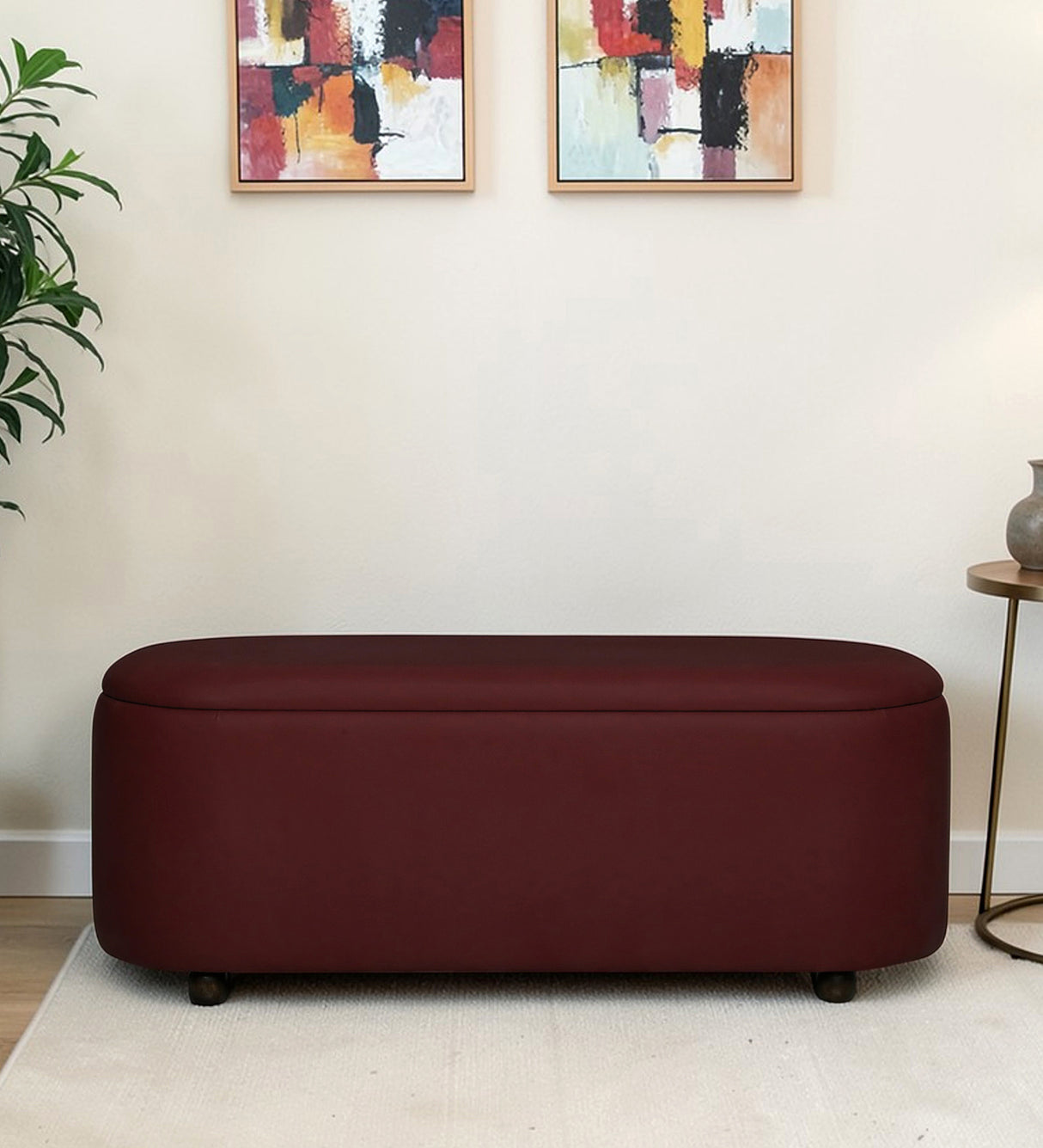 ROMAN Upholstered Ottoman Bench With Storage - 12 Months Warranty(Wine)