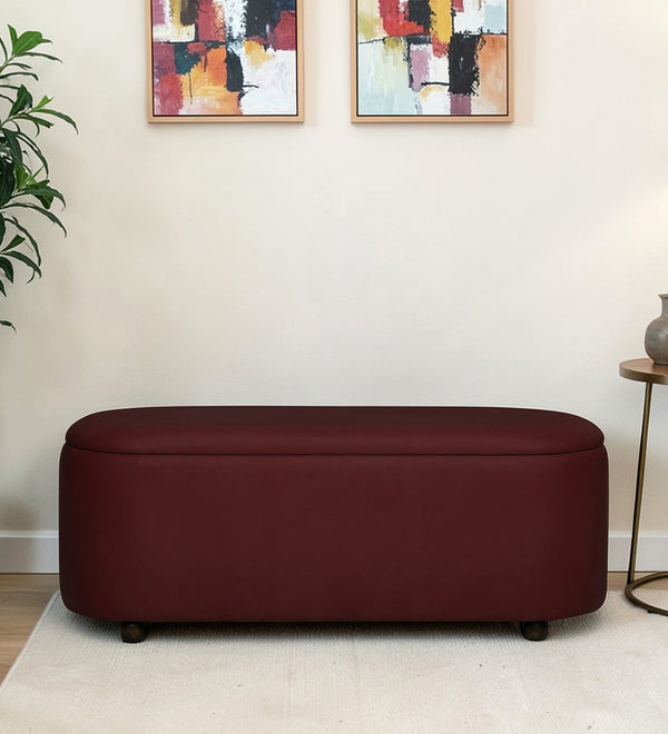 ROMAN Upholstered Ottoman Bench With Storage - 12 Months Warranty(Wine)
