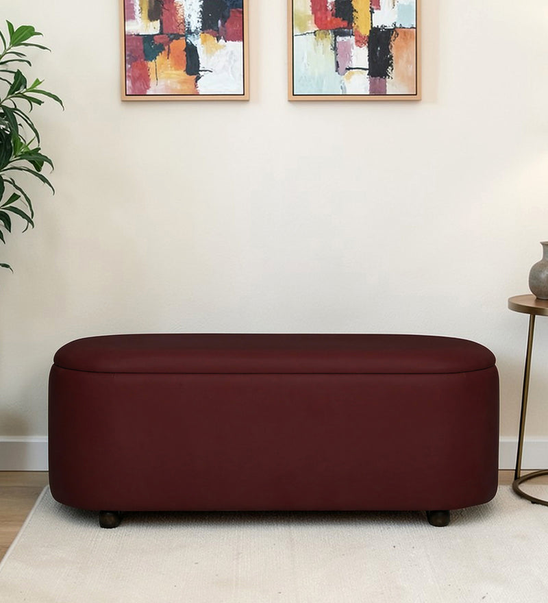 ROMAN Upholstered Ottoman Bench With Storage - 12 Months Warranty(Wine)