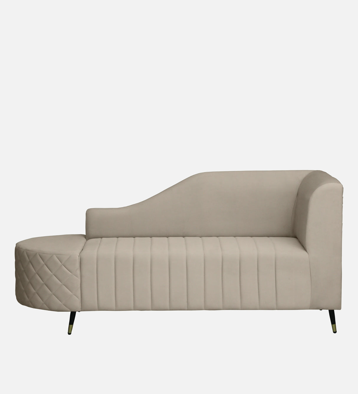 Victoria Velvet Fabric LHS Lounger In Cream Color