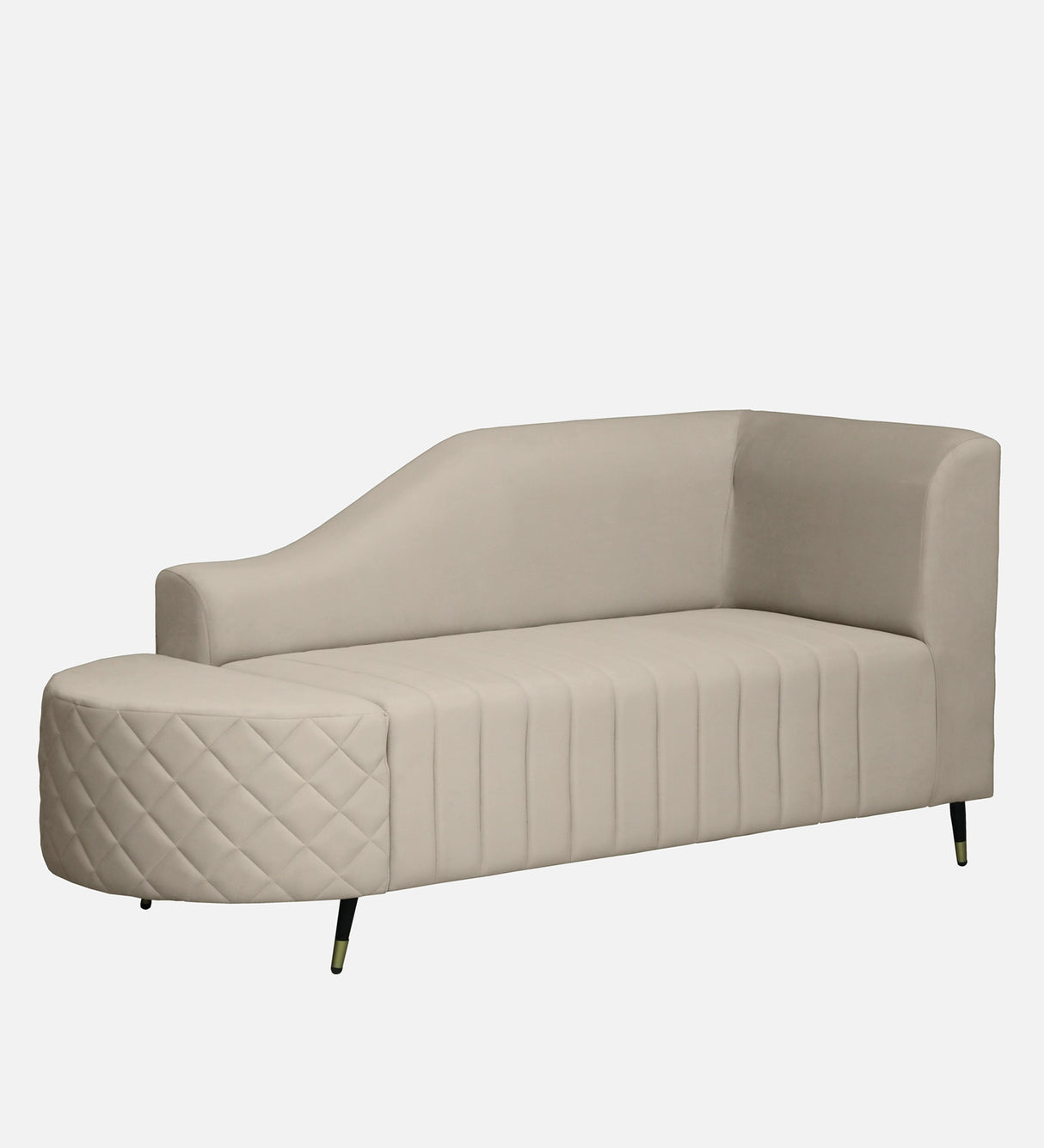 Victoria Velvet Fabric LHS Lounger In Cream Color