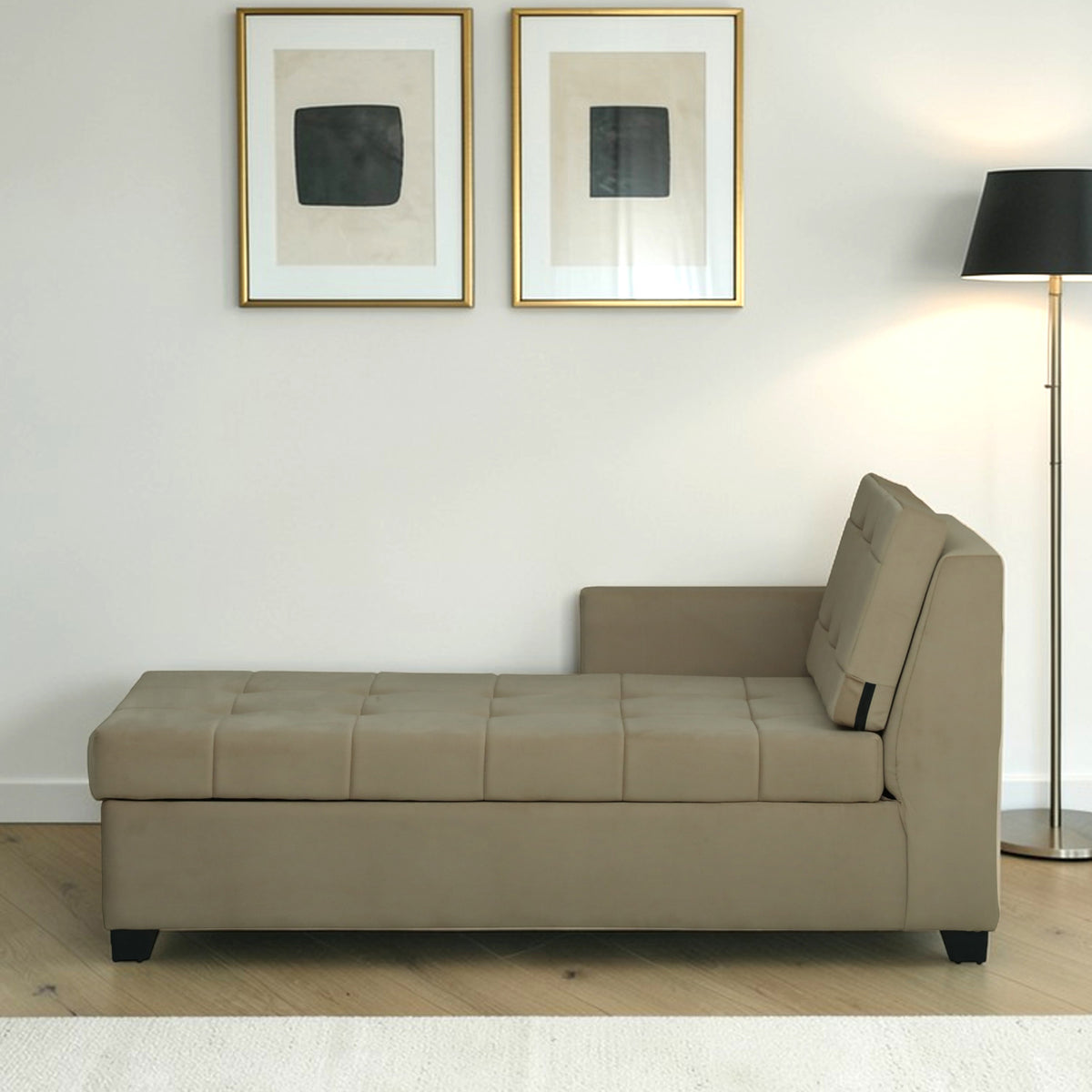 Fabrio Fabrio Velvet Fabric LHS Lounger With Hydraulic Storage In Brown Color ...
