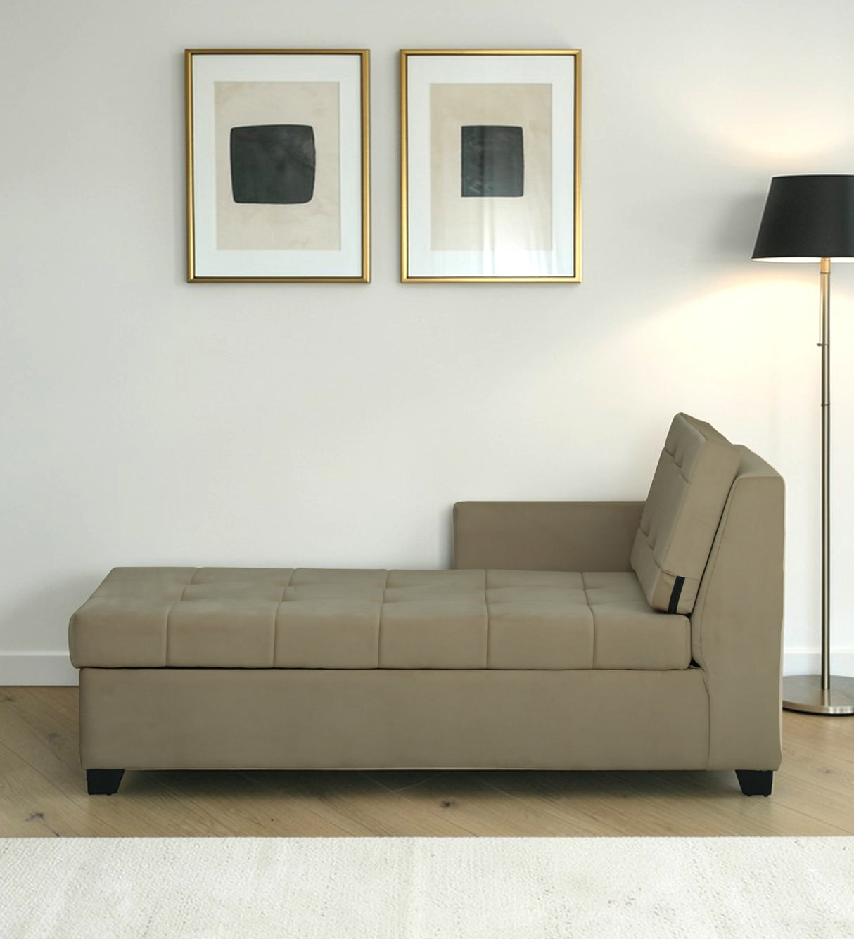 Fabrio Velvet Fabric LHS Lounger With Hydraulic Storage In Brown Color