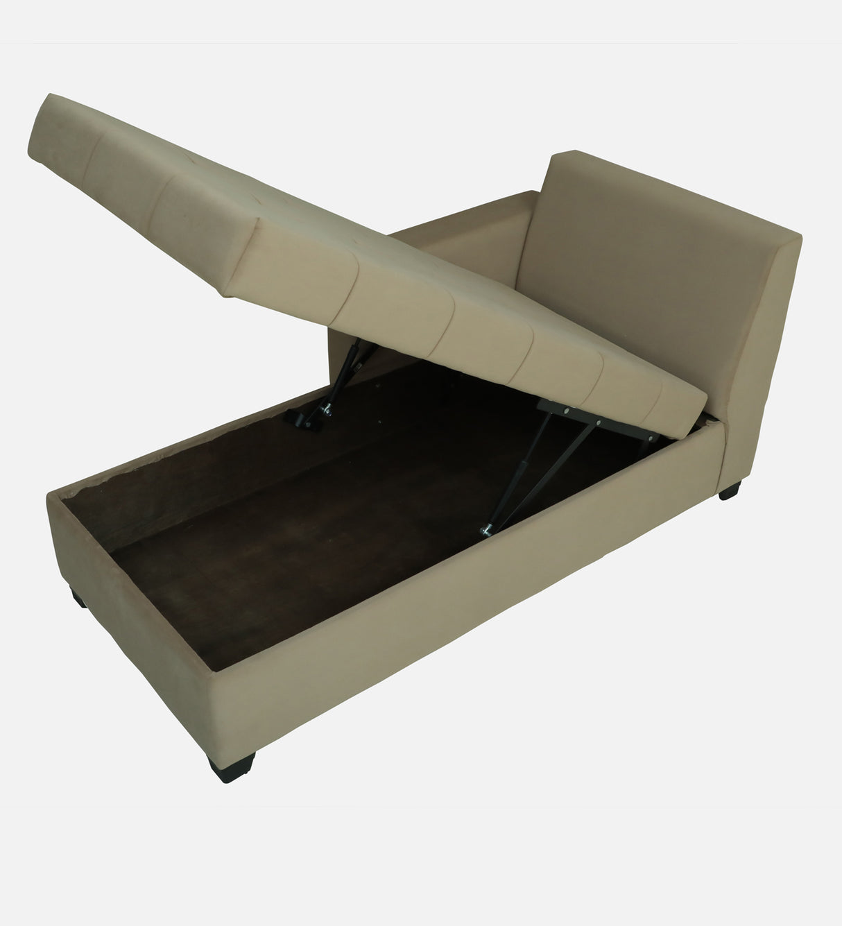 Fabrio Velvet Fabric LHS Lounger With Hydraulic Storage In Brown Color