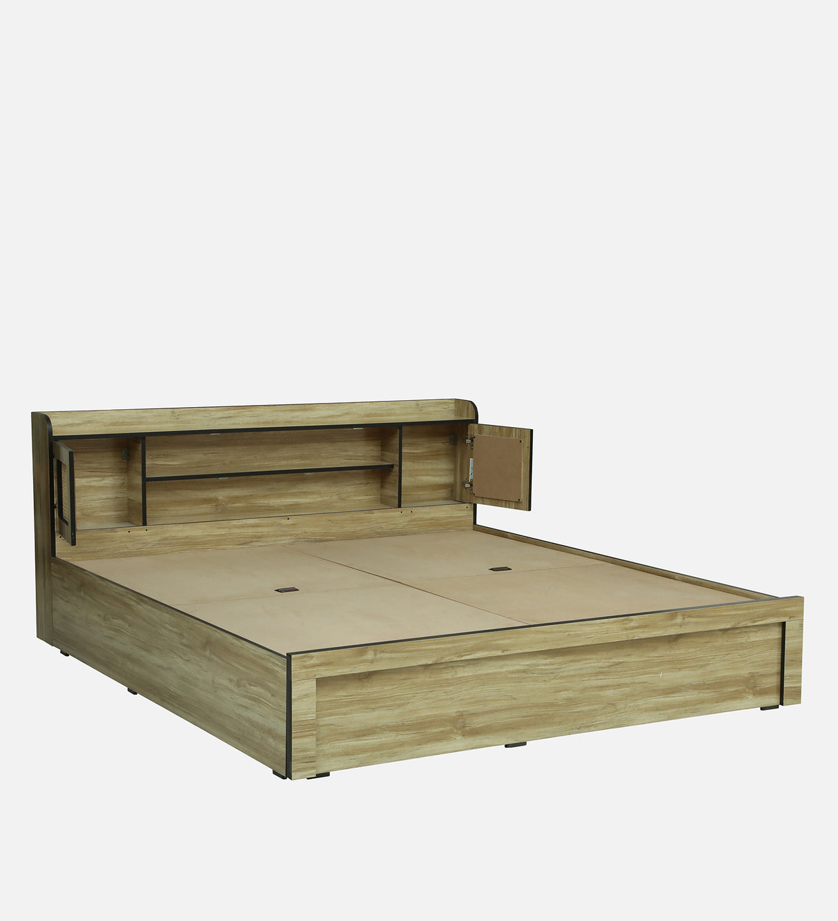 COPS Engineered Wood Bed with Box and Headboard Storage (STONE) - 12 Months Warranty