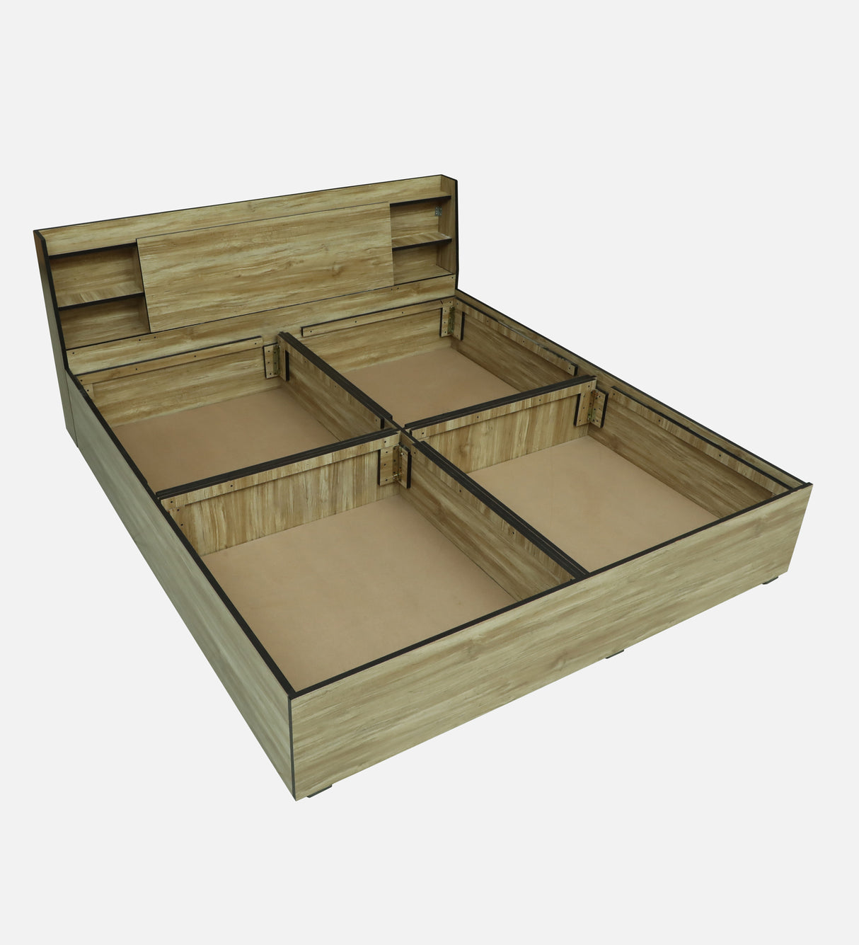 Vento Engineered Wood Bed with Box and Headboard Storage (STONE) - 12 Months Warranty