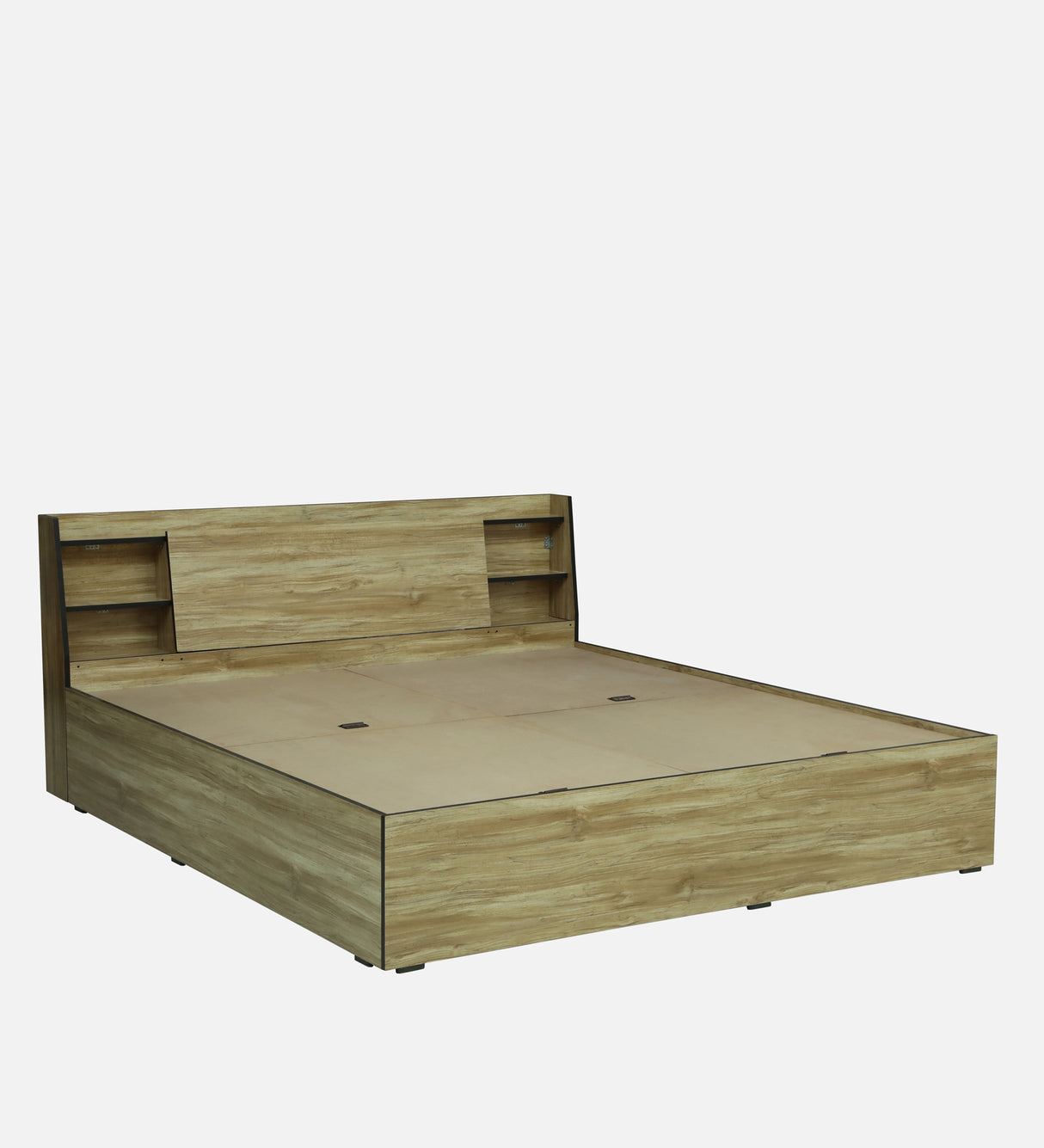 Vento Engineered Wood Bed with Box and Headboard Storage (STONE) - 12 Months Warranty