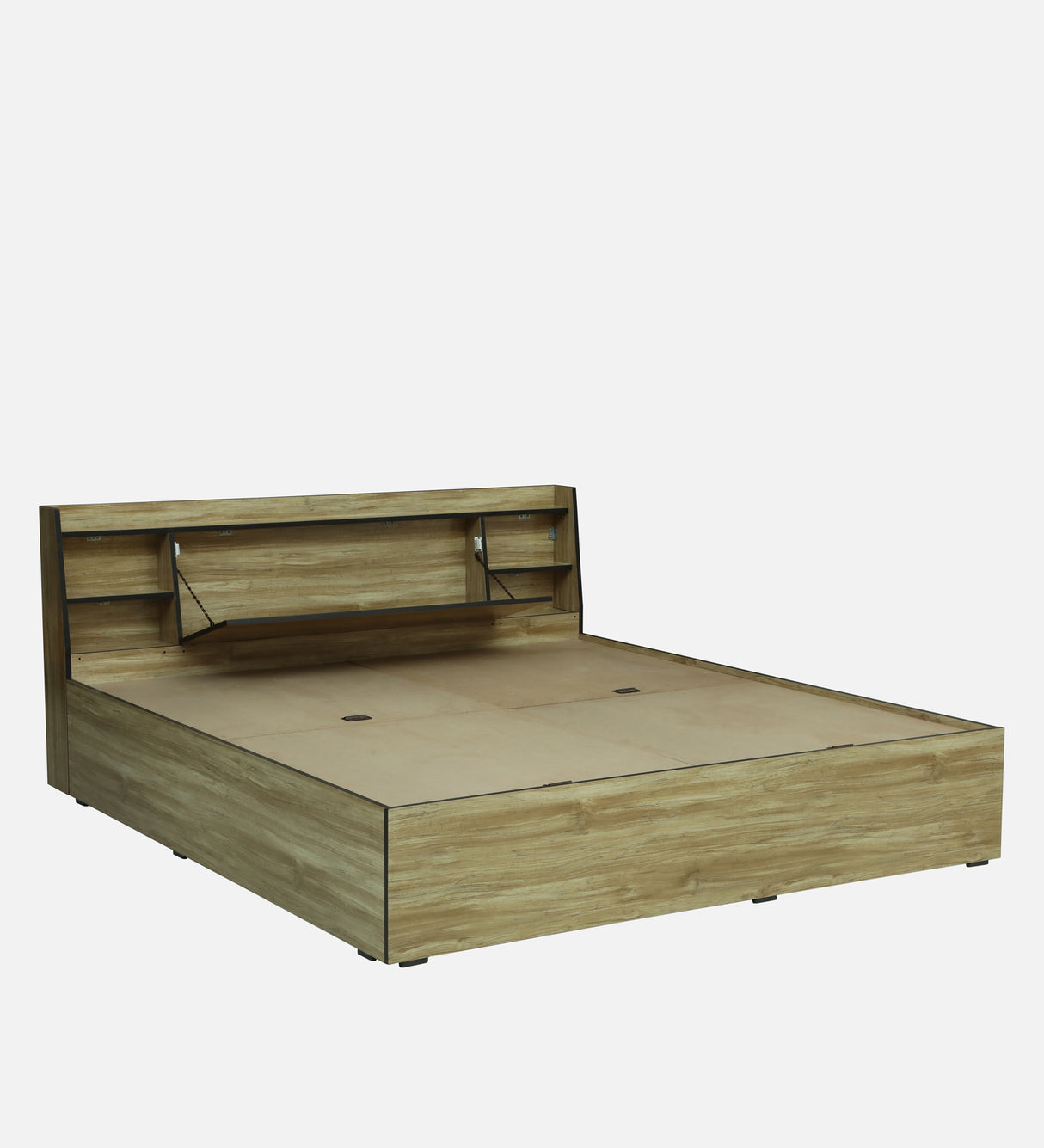 Vento Engineered Wood Bed with Box and Headboard Storage (STONE) - 12 Months Warranty
