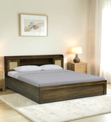 COPS Engineered Wood Bed with Box and Headboard Storage (Walnut) - 12 Months Warranty