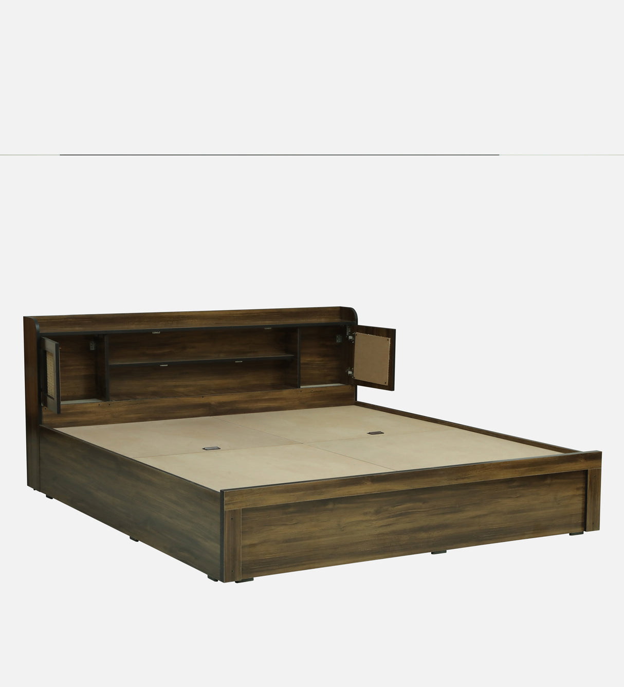 COPS Engineered Wood Bed with Box and Headboard Storage (Walnut) - 12 Months Warranty