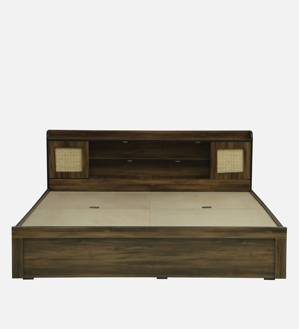 COPS Engineered Wood Bed with Box and Headboard Storage (Walnut) - 12 Months Warranty