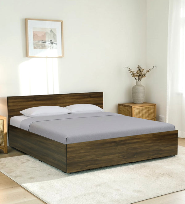 CARPER Engineered Wood Bed with Box Storage (Walnut) - 12 Months Warranty