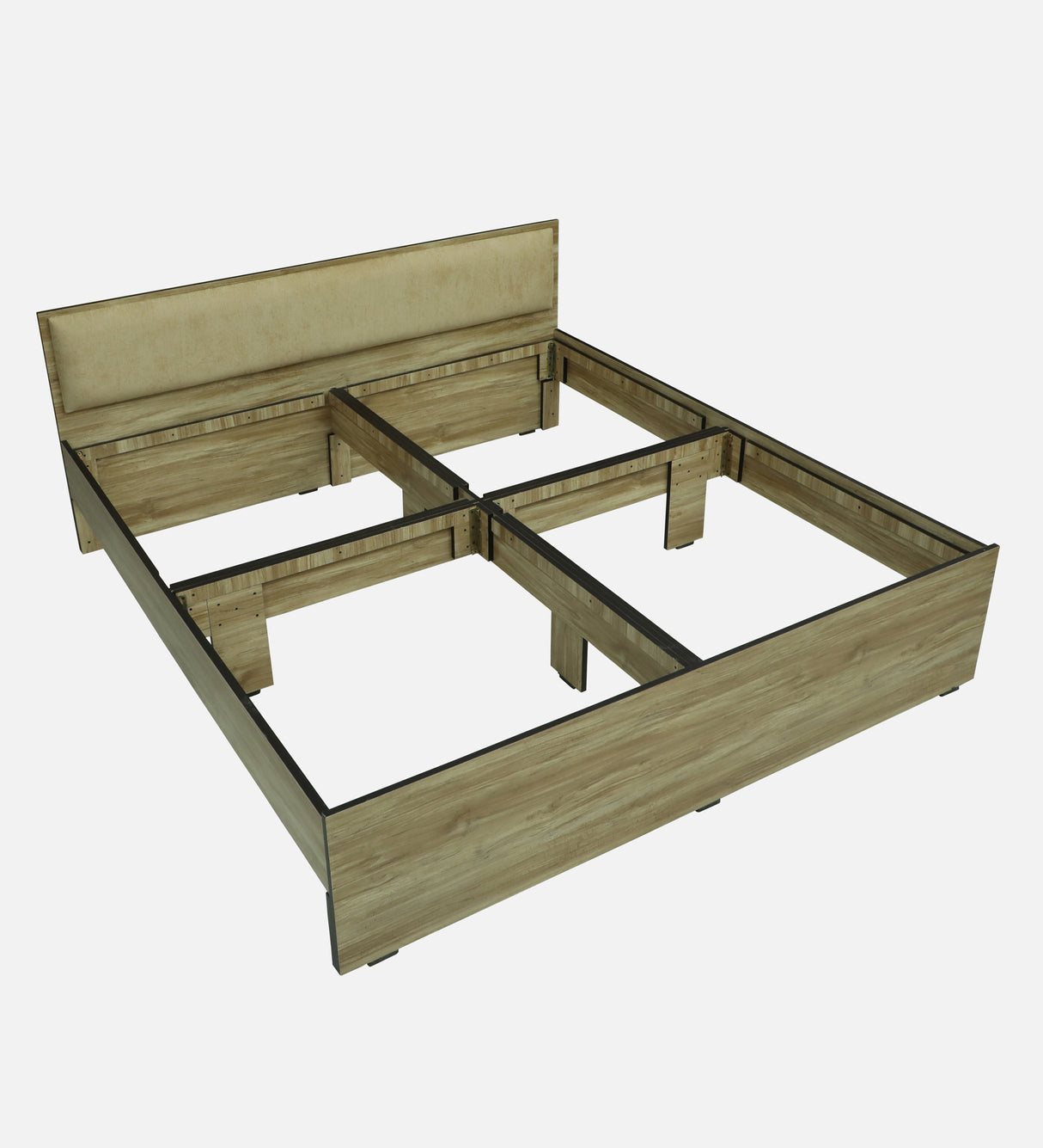 ALLEN Engineered Wood Bed Without Storage and Upholstered Headboard (STONE) - 12 Months Warranty