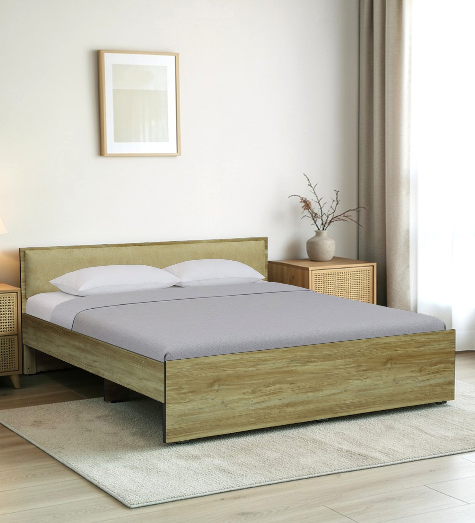 ALLEN Engineered Wood Bed Without Storage and Upholstered Headboard (STONE) - 12 Months Warranty features