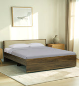 ALLEN Engineered Wood Bed Without Storage and Upholstered Headboard (Walnut) - 12 Months Warranty
