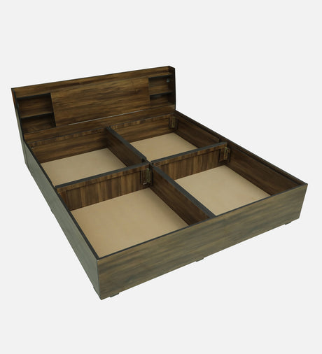 Vento Engineered Wood Bed with Box and Headboard Storage (Walnut) - 12 Months Warranty